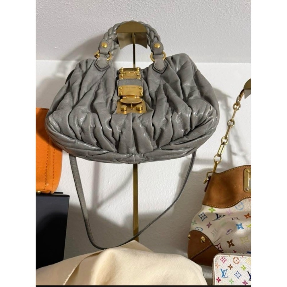 Miu Miu Gray Matelasse Leather Coffer Bag Gold Hardware Braided Handle